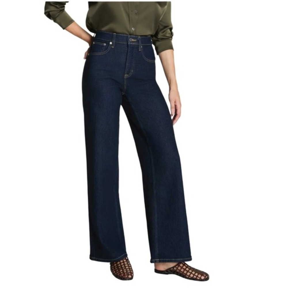 Lane Bryant Flex Magic Waistband Mid-Rise Wide Leg Jeans Dark Wash Blue Size 14